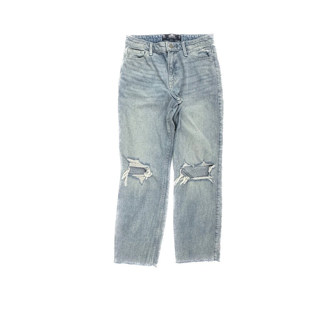 Hollister High Rise Crop Straight Distressed Raw‎ Hem Women's size 5 Blue Jeans